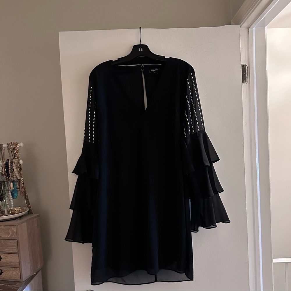 Black Gold Studded Sleeve Evening Dress Black - Size L